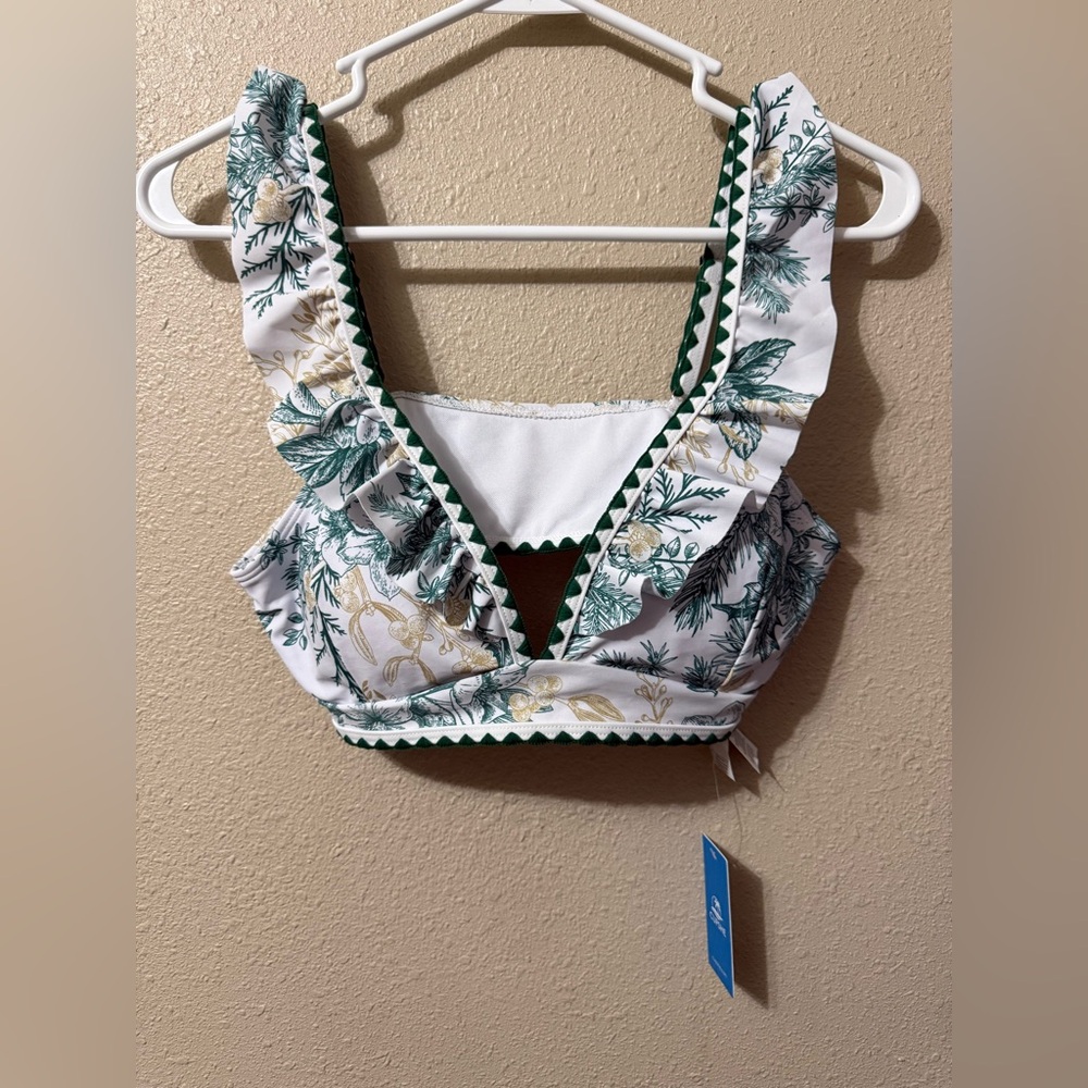 CUPSHE Women’s NWT Green/Gold Floral Mix Bathing Suit Top L